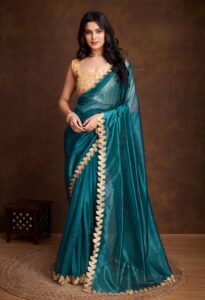Aureate – Teal Blue Festive Wear Saree